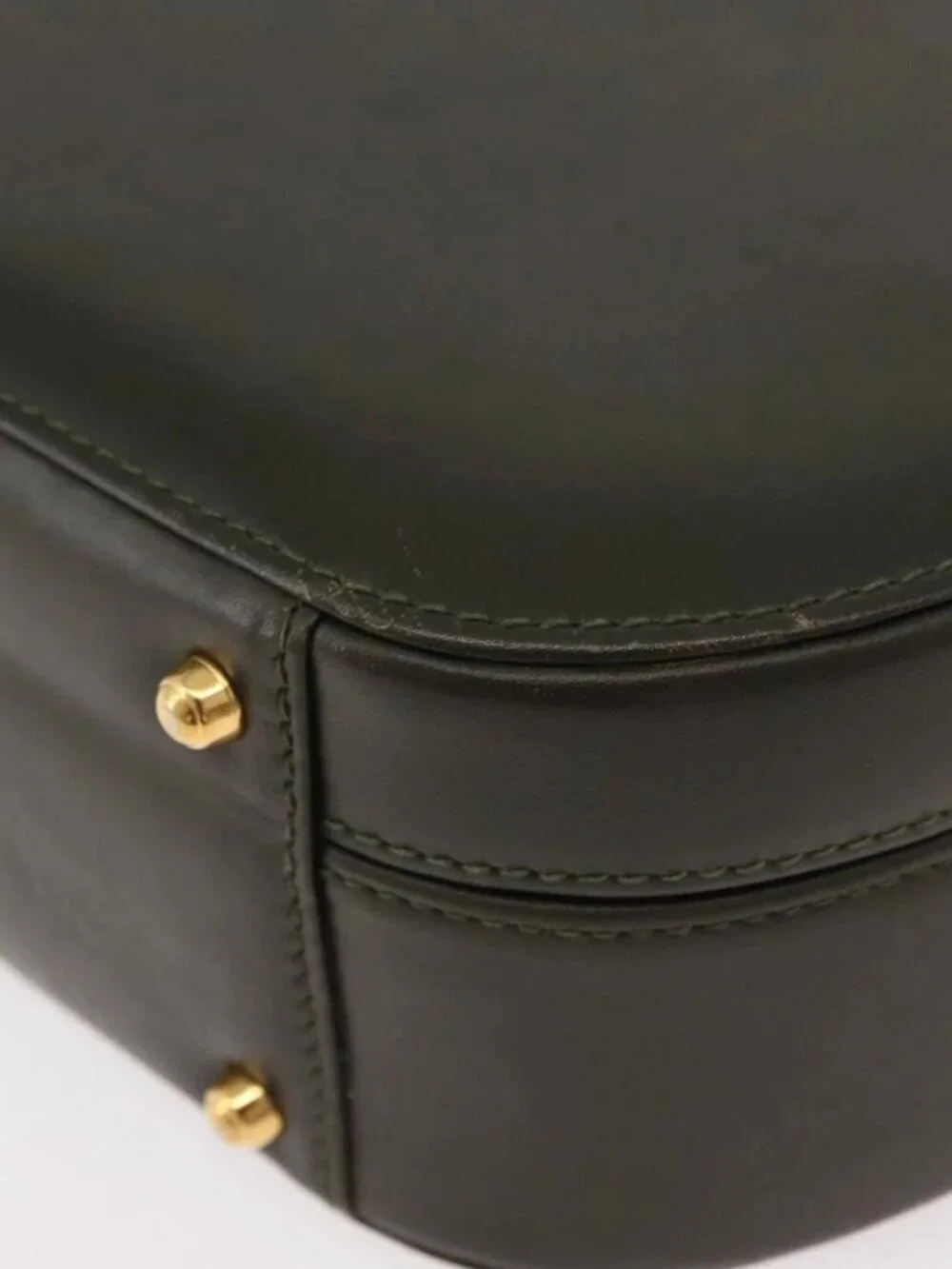 GUCCI Hand Bag Leather 2way Khaki Gold Auth